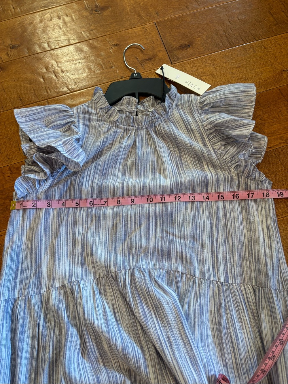 Women’s Blue Striped Ruffle Sleeve Dress - Picture 6 of 7